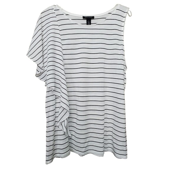 WHBM Tencel Lyocell Striped One Shoulder T-Shirt with Ruffle Accent Size XL - Picture 1 of 6